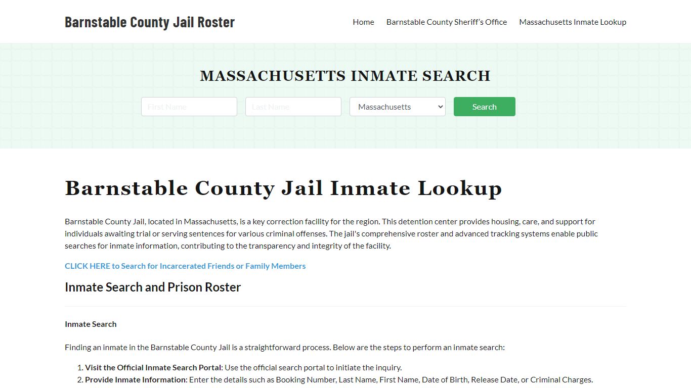 Barnstable County Jail Roster Lookup, MA, Inmate Search