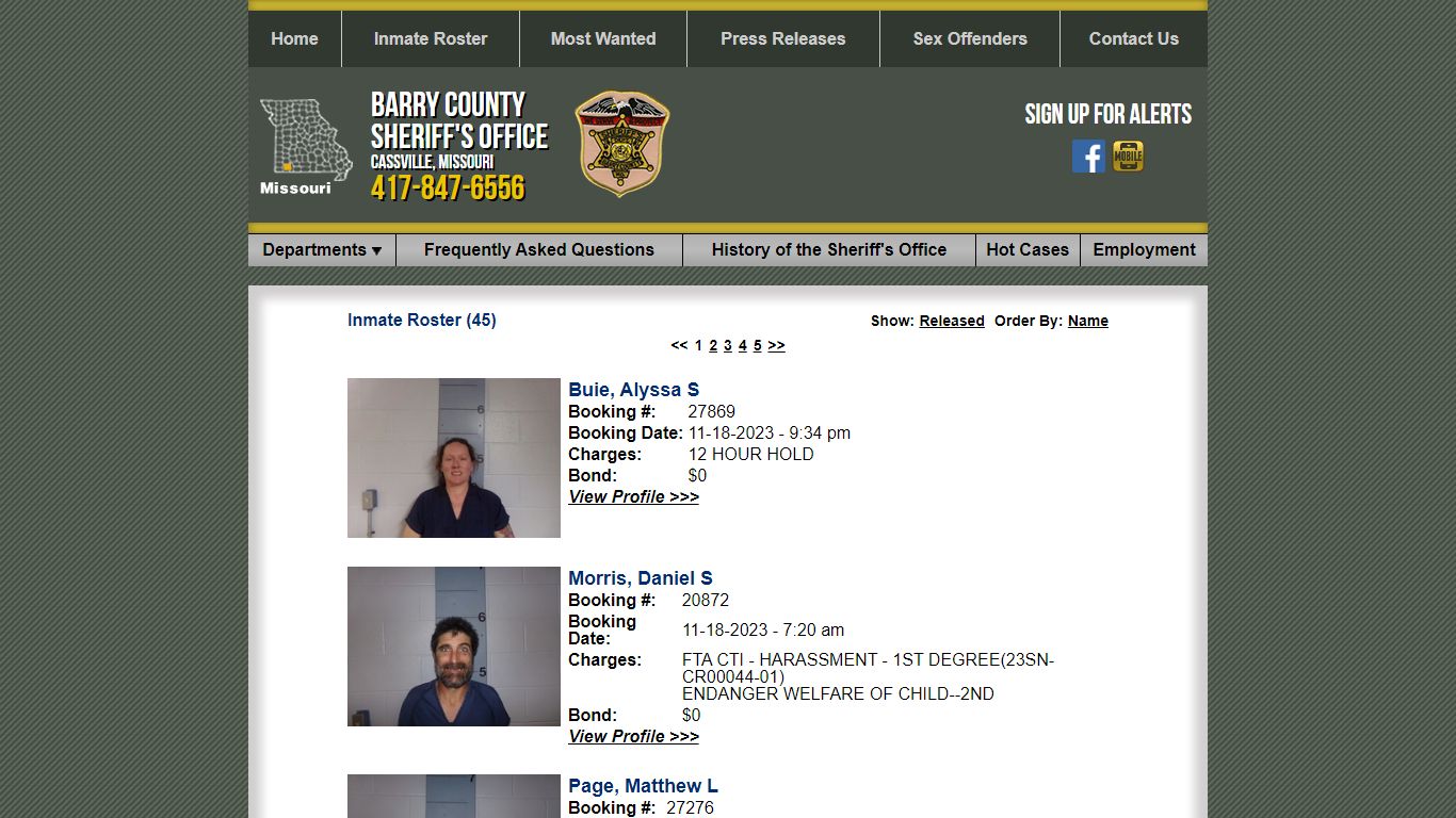 Current Inmates Booking Date Descending - Barry County Sheriff