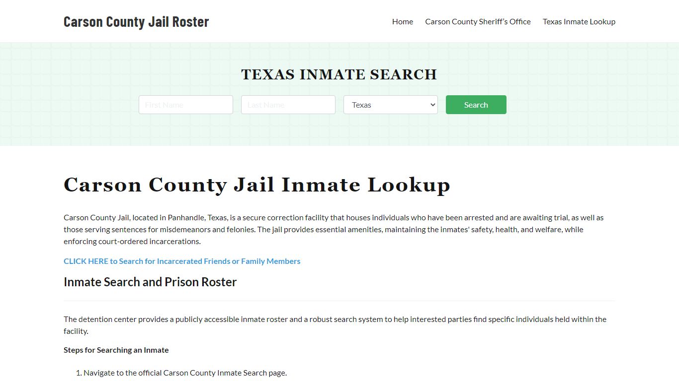 Carson County Jail Roster Lookup, TX, Inmate Search