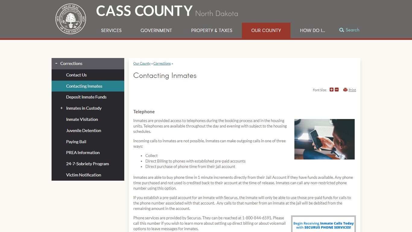 Contacting Inmates | Cass County, ND