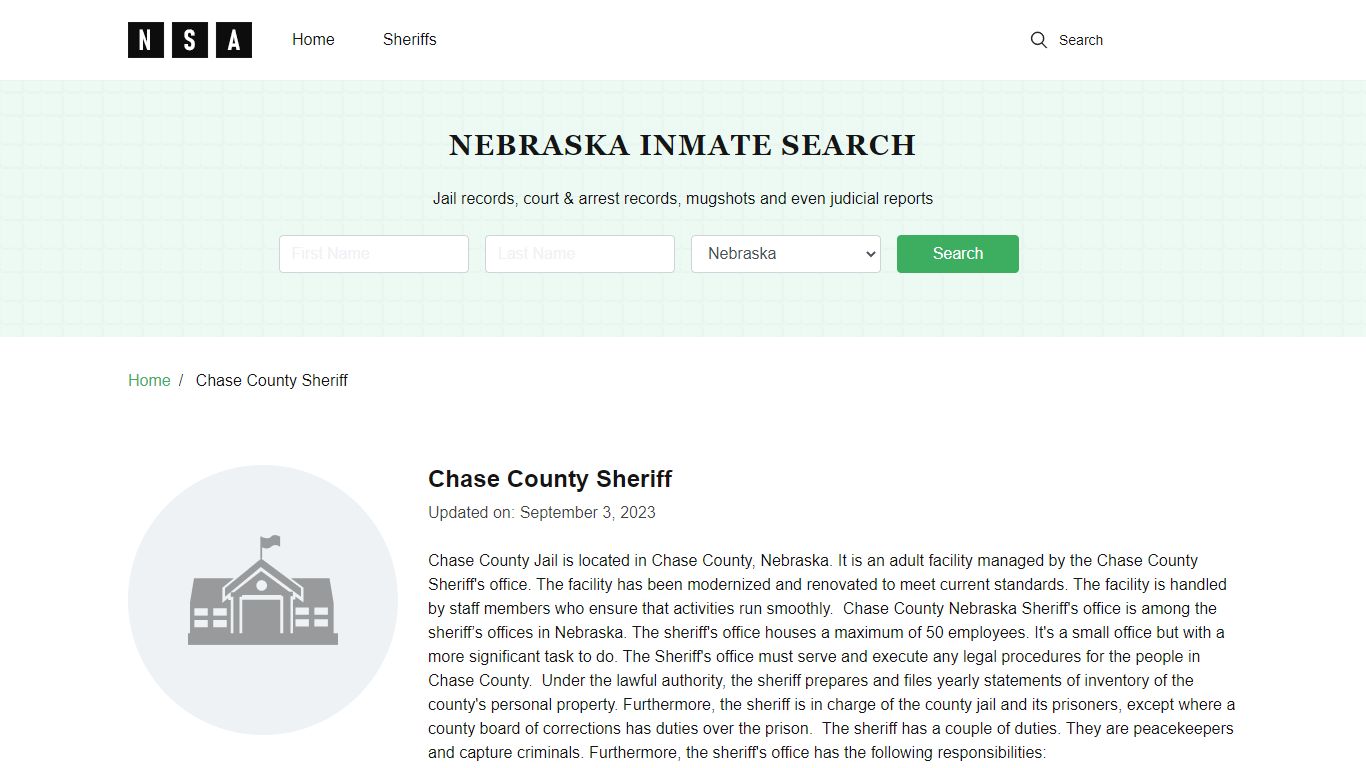 Chase County Sheriff, Nebraska and County Jail Information