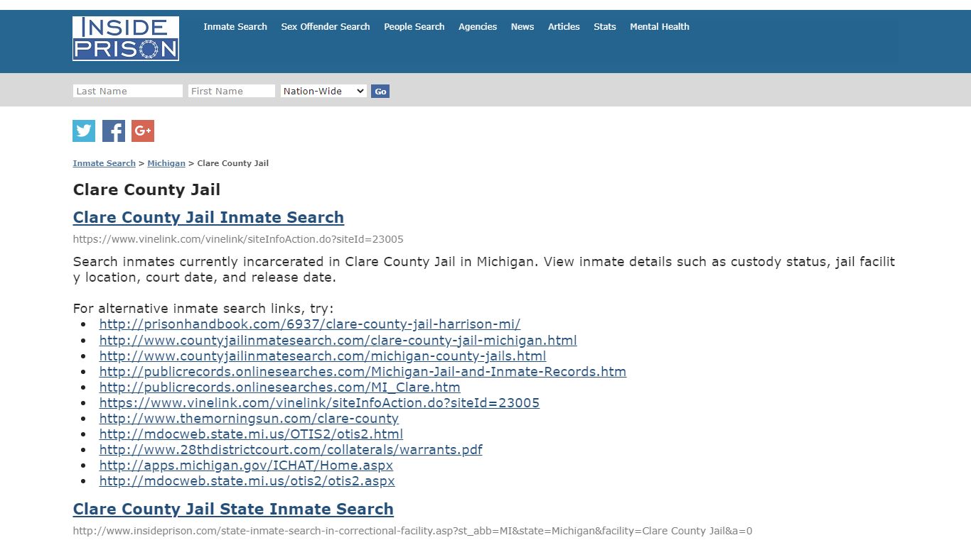 Clare County Jail - Michigan - Inmate Search - Inside Prison