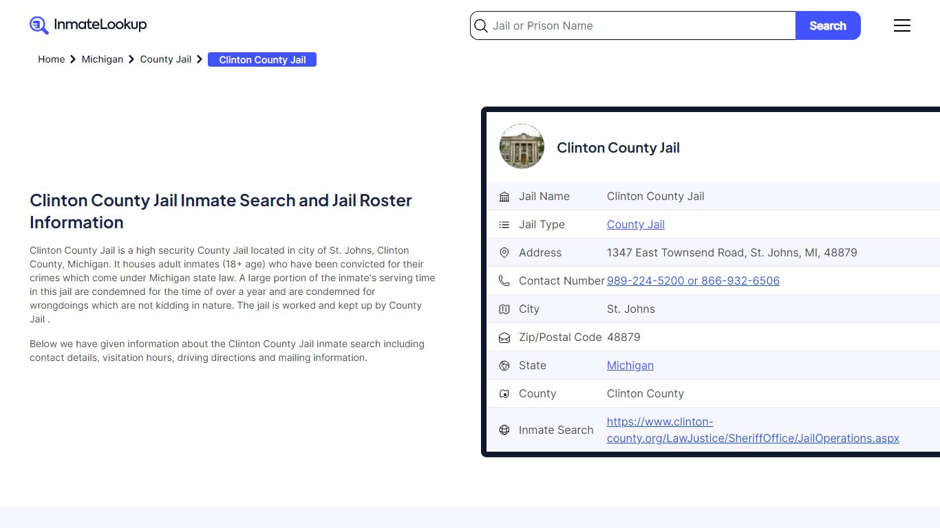 Clinton County Jail (MI) Inmate Search Michigan - Inmate Lookup