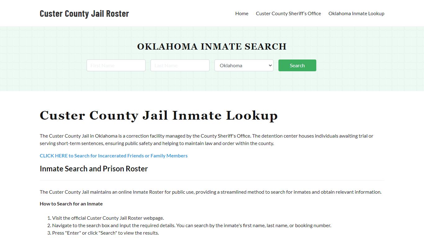 Custer County Jail Roster Lookup, OK, Inmate Search