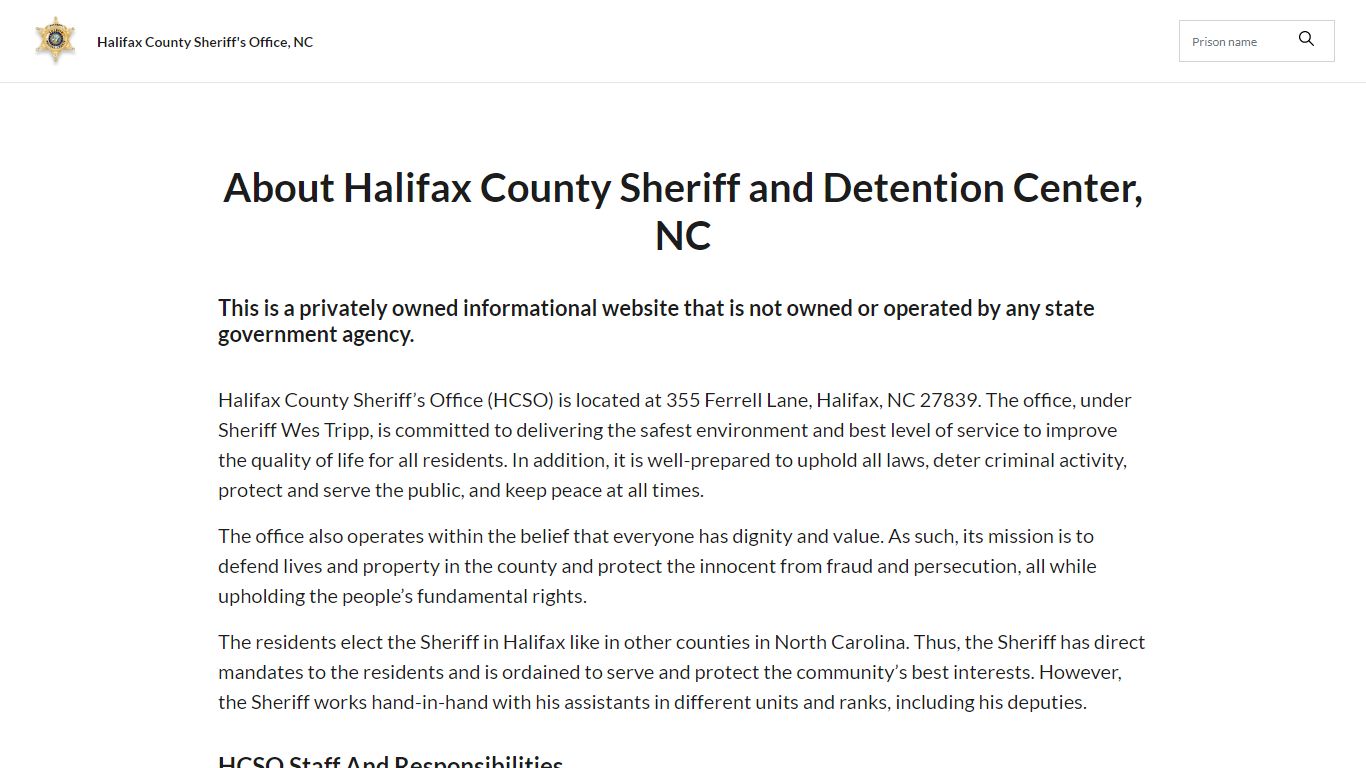 About Halifax County Sheriff and Detention Center, NC
