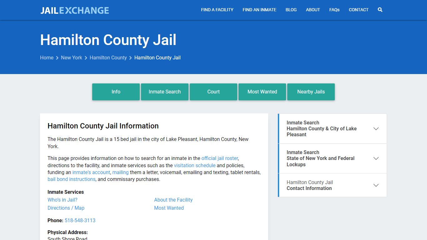 Hamilton County Jail, NY Inmate Search, Information
