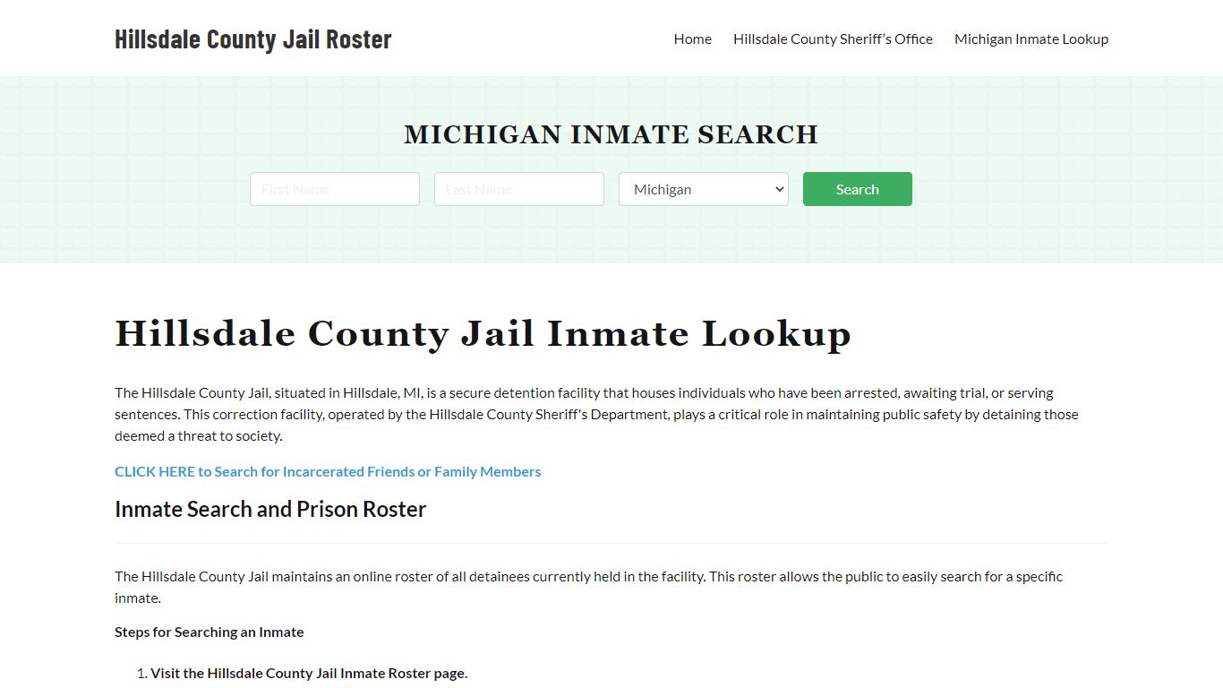 Hillsdale County Jail Roster Lookup, MI, Inmate Search