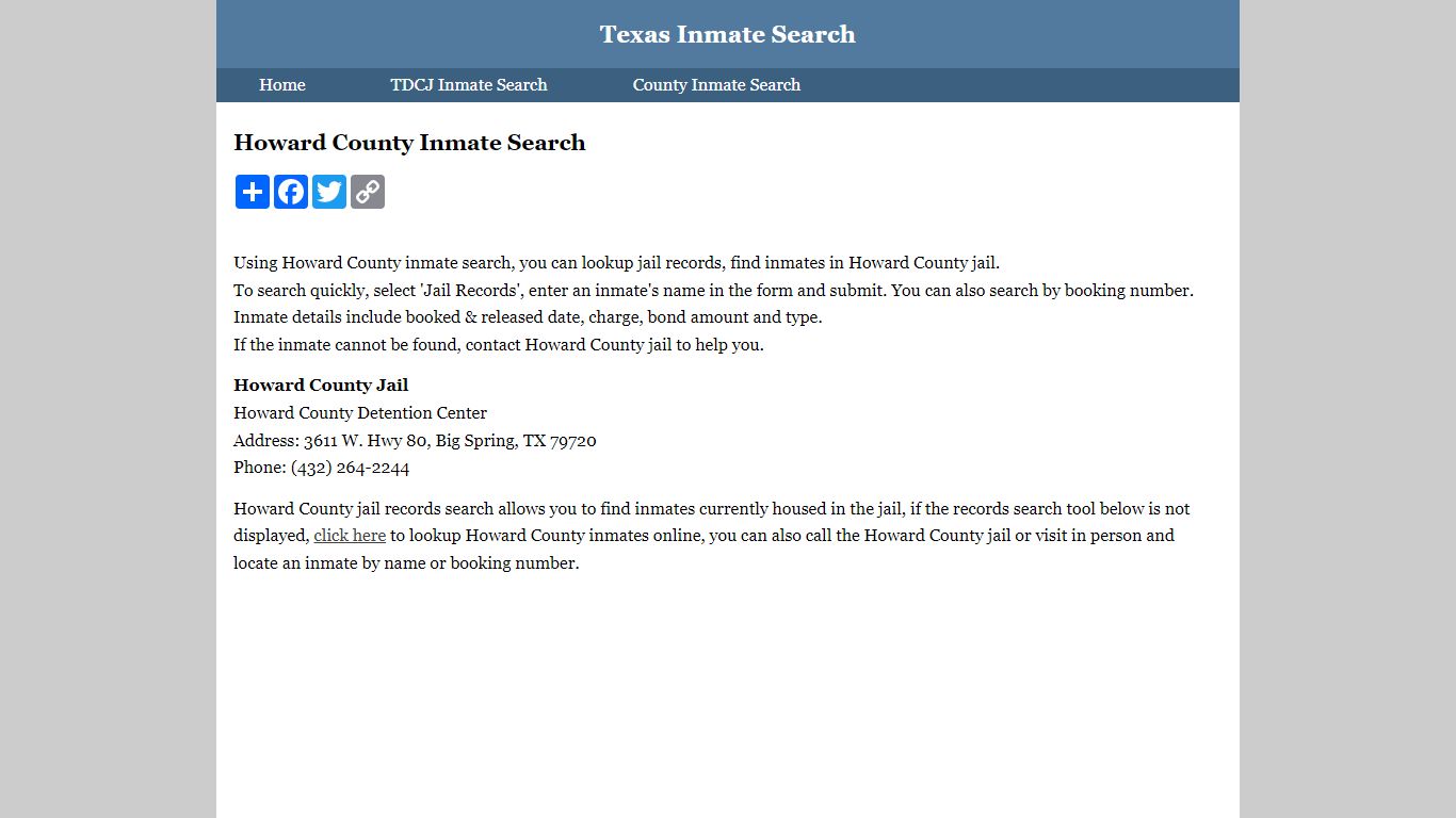 Howard County Inmate Search