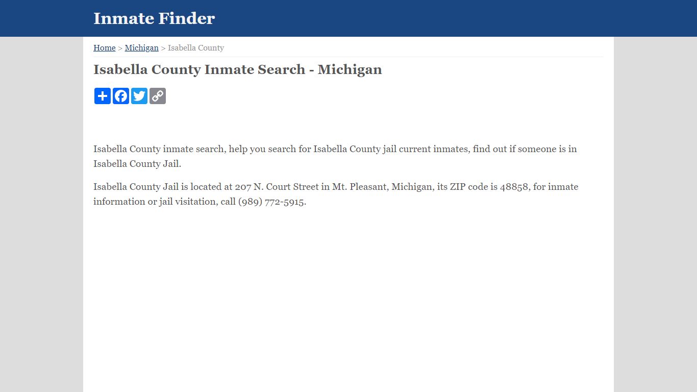 Isabella County Inmate Search - Michigan - Inmate Finder