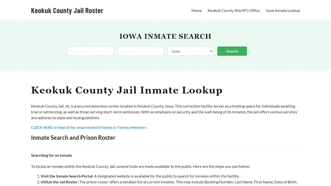 Keokuk County Jail Roster Lookup, IA, Inmate Search