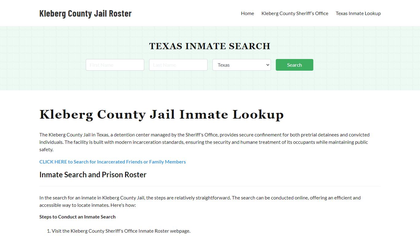 Kleberg County Jail Roster Lookup, TX, Inmate Search