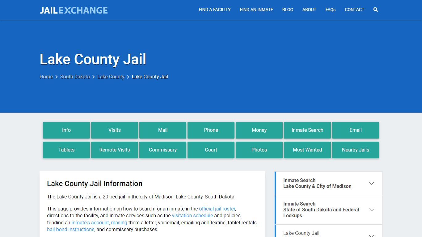 Lake County Jail, SD Inmate Search, Information
