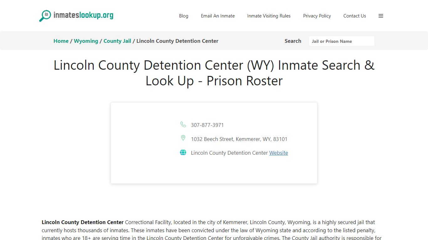 Lincoln County Detention Center (WY) Inmate Search & Look Up - Prison ...