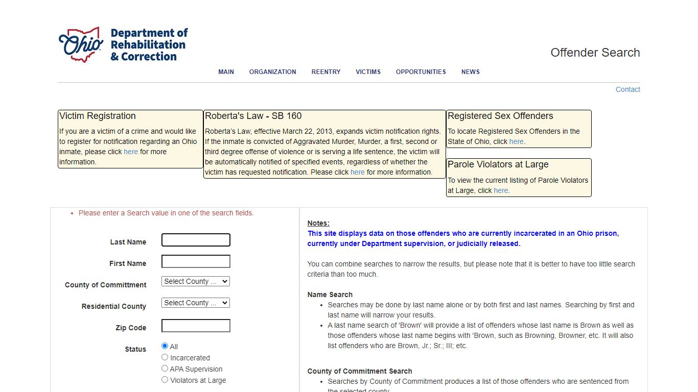 Offender Search - Ohio