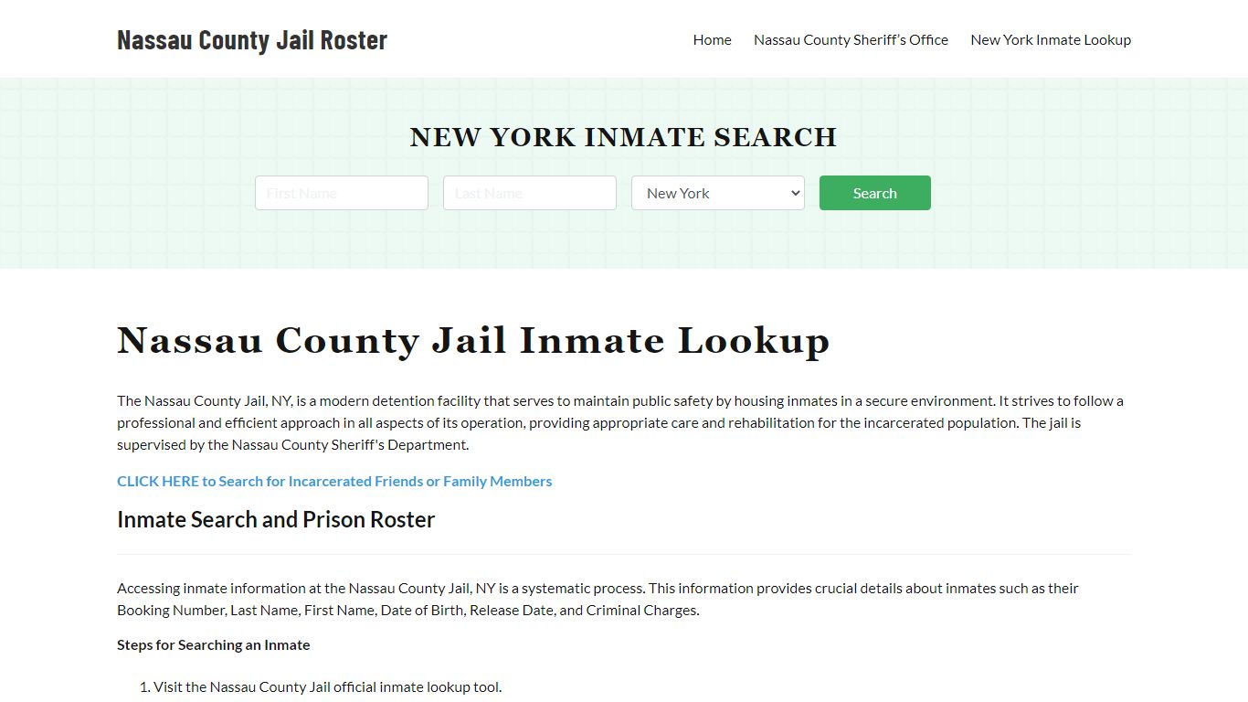 Nassau County Jail Roster Lookup, NY, Inmate Search