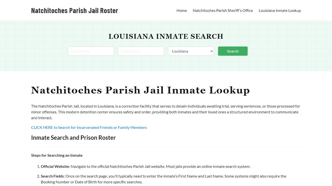 Natchitoches Parish Jail Roster Lookup, LA, Inmate Search