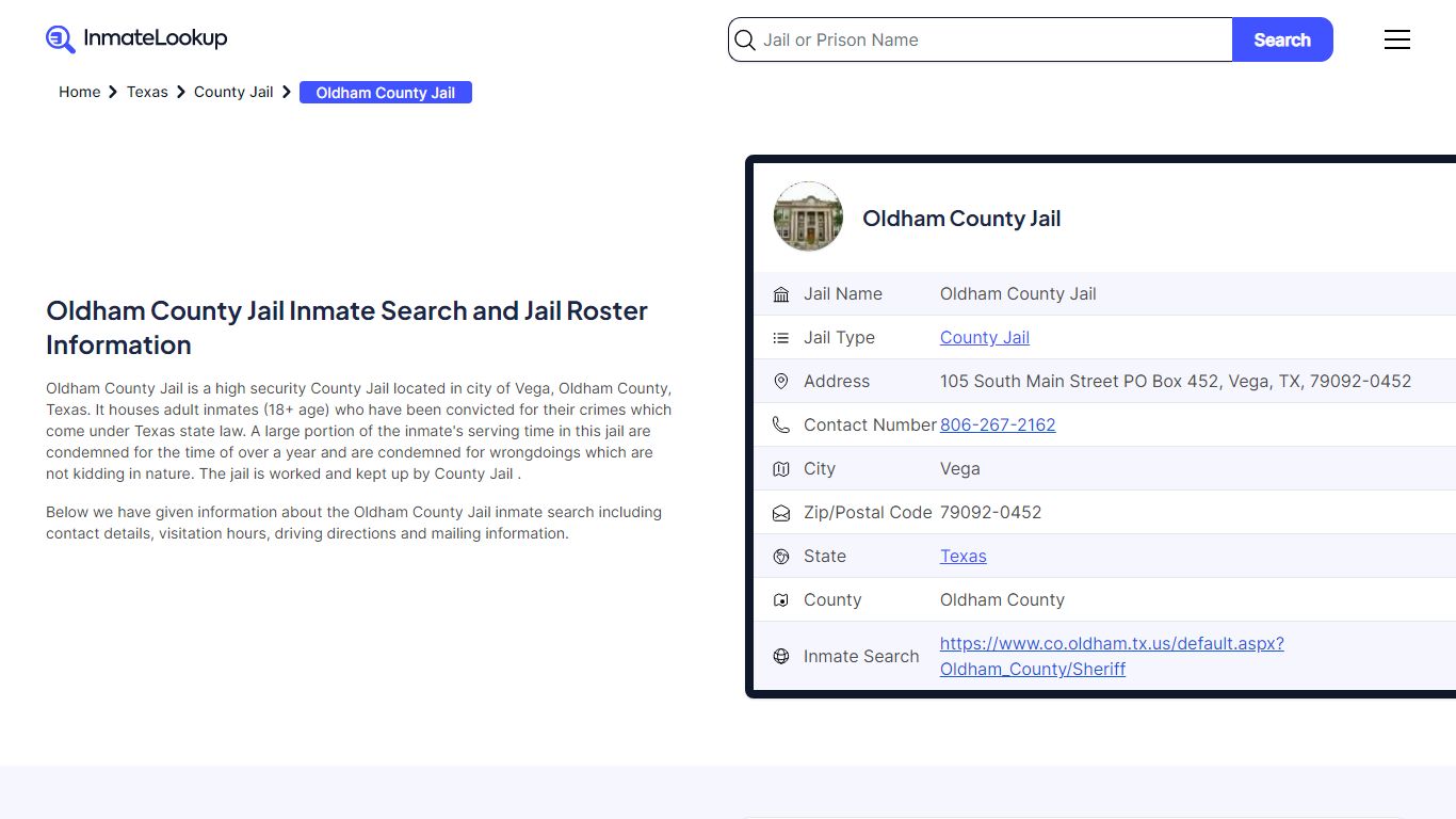 Oldham County Jail Inmate Search - Vega Texas - Inmate Lookup