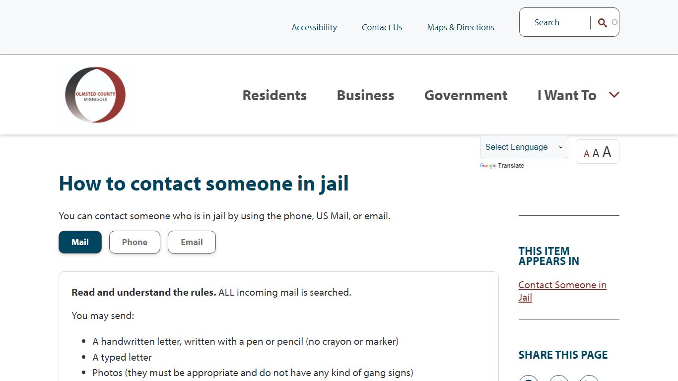 How to contact someone in jail | Olmsted County, MN