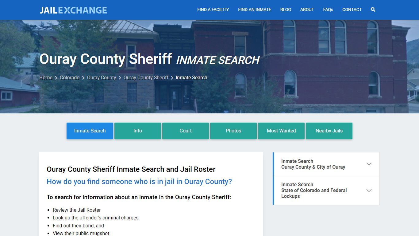 Inmate Search: Roster & Mugshots - Ouray County Sheriff, CO - Jail Exchange