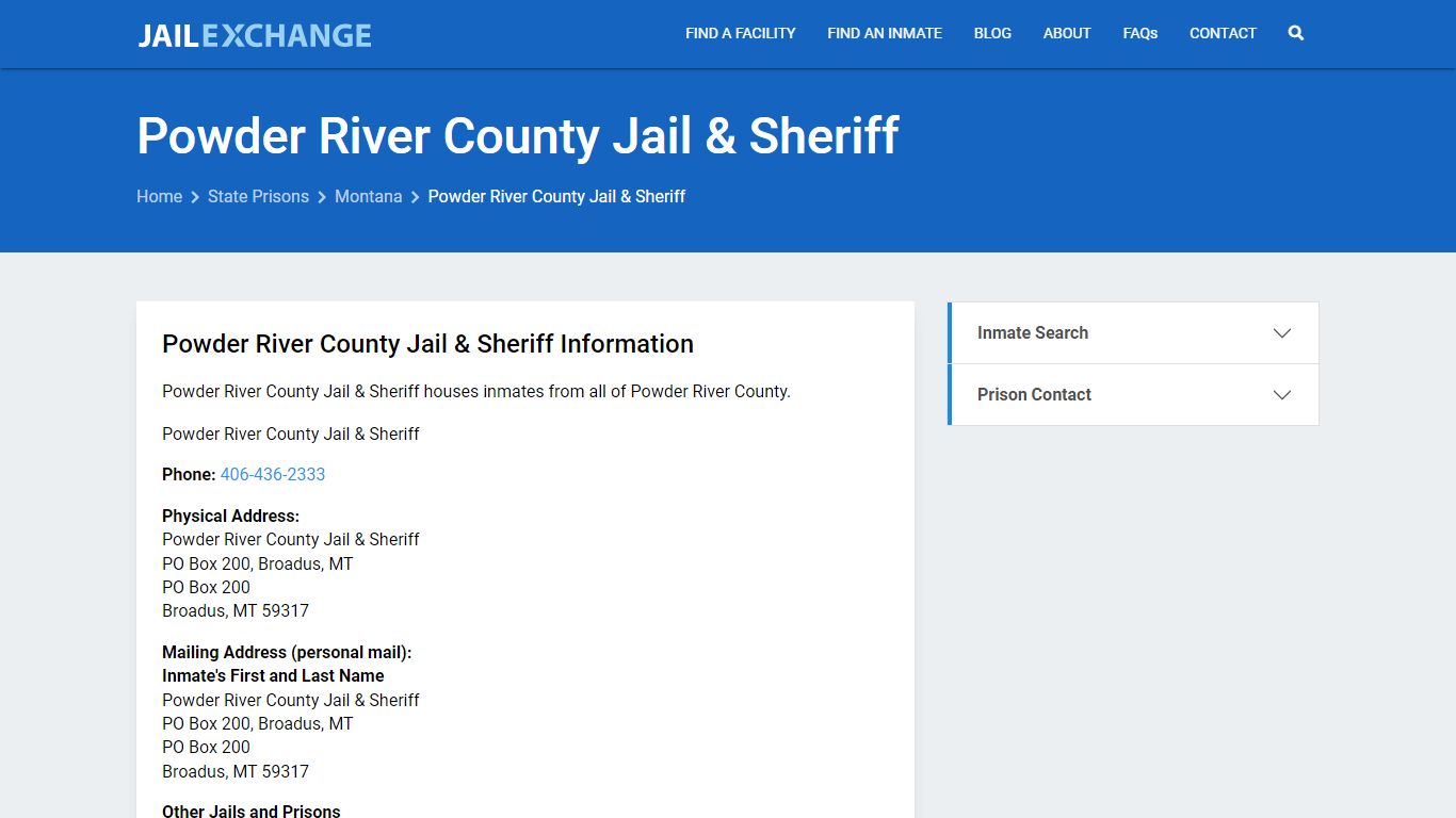 Powder River County Jail & Sheriff Prisoner Search | Visitation, Mail ...