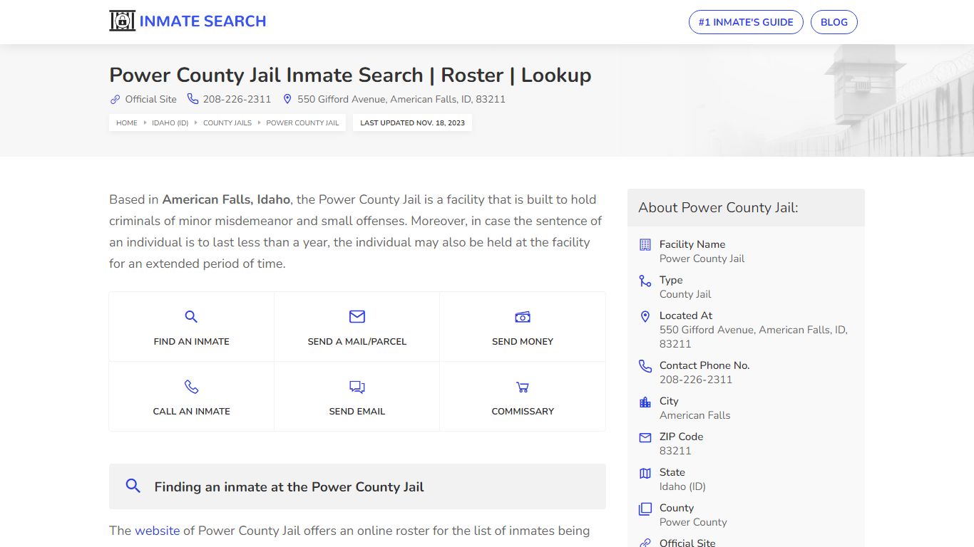 Power County Jail Inmate Search | Roster | Lookup