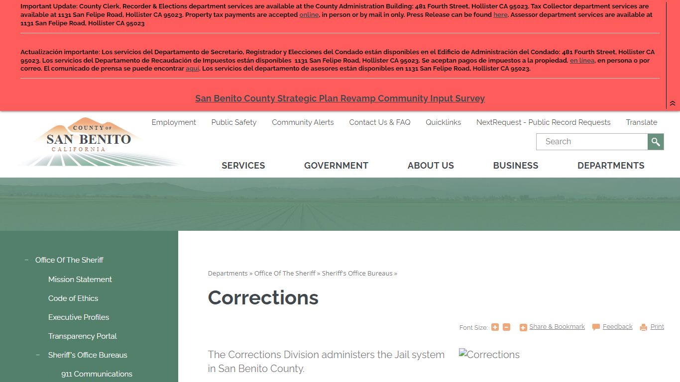 Corrections | San Benito County, CA