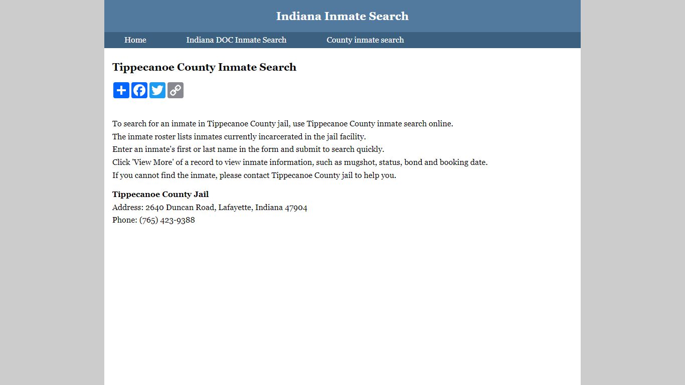 Tippecanoe County Inmate Search