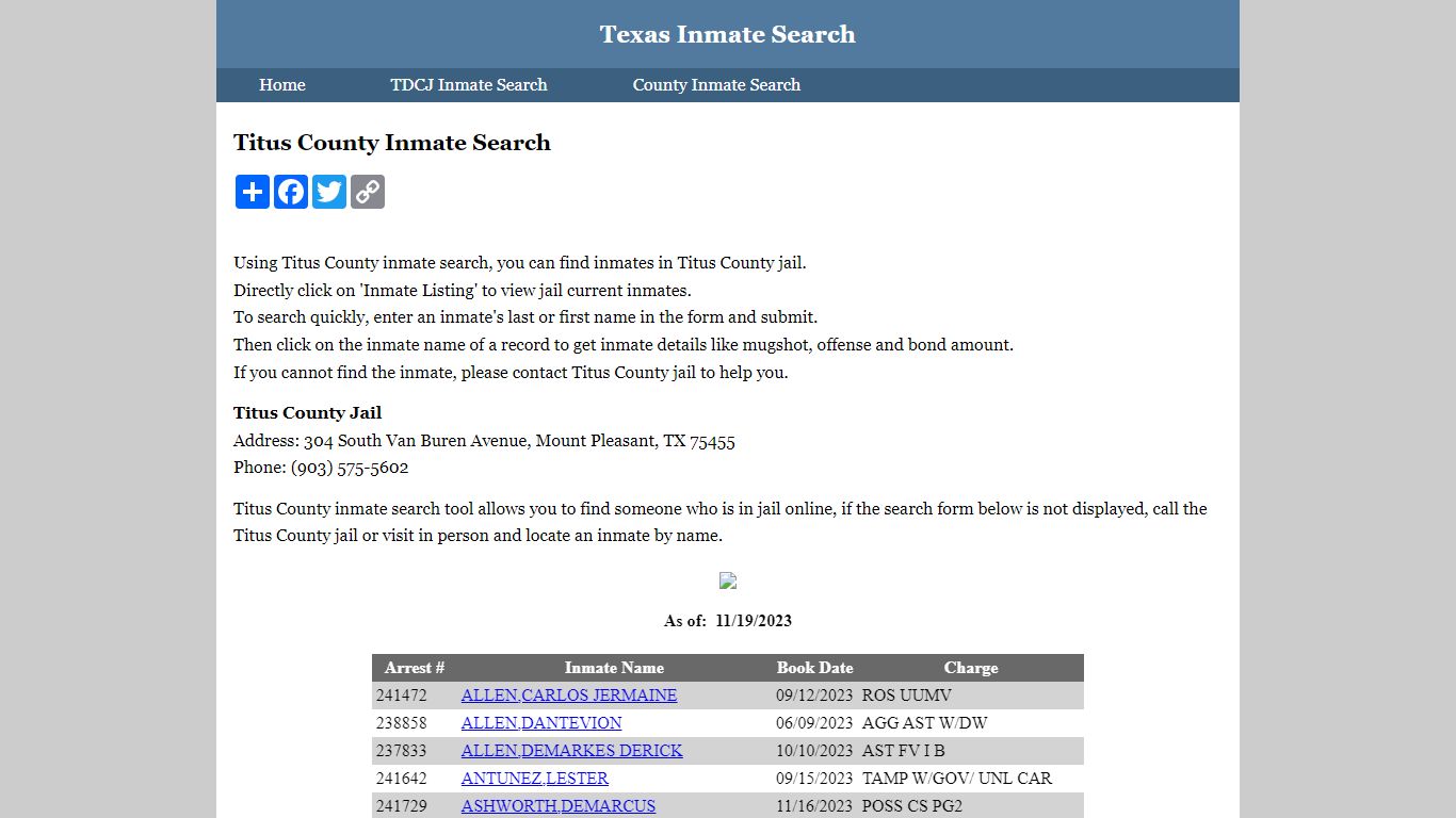 Titus County Inmate Search