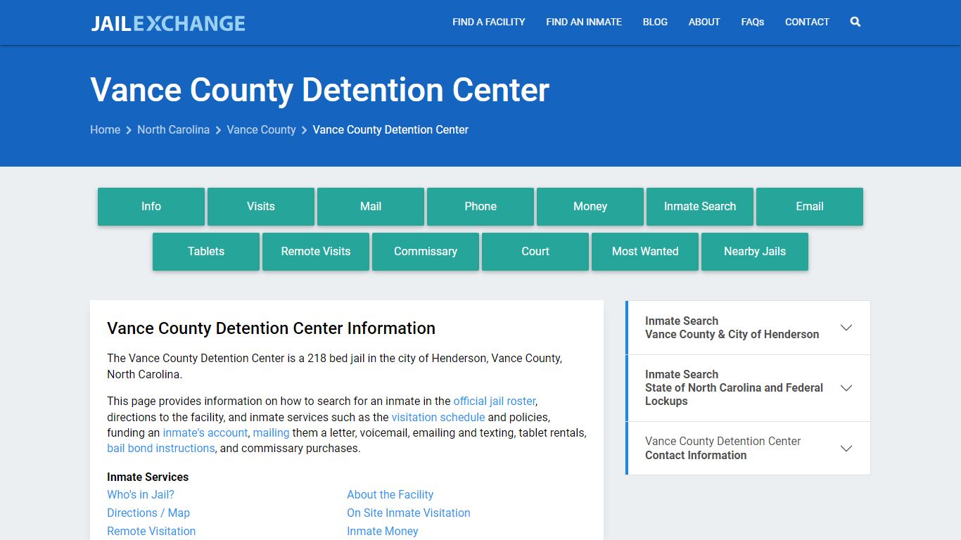 Vance County Detention Center, NC Inmate Search, Information