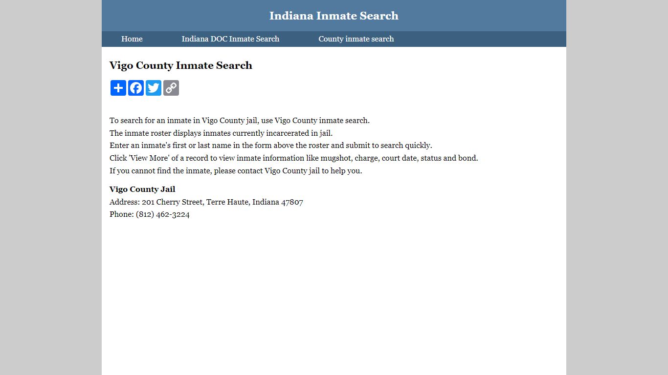 Vigo County Inmate Search