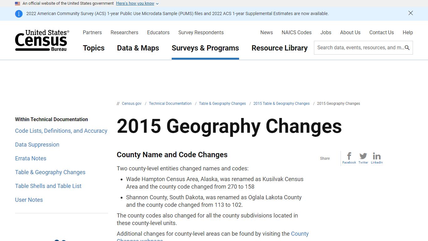 2015 Geography Changes - Census.gov