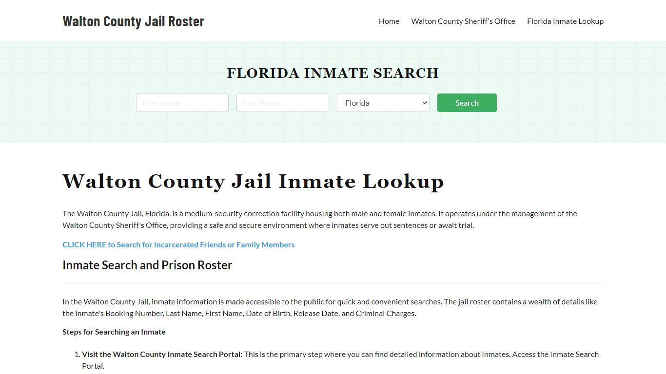 Walton County Jail Roster Lookup, FL, Inmate Search