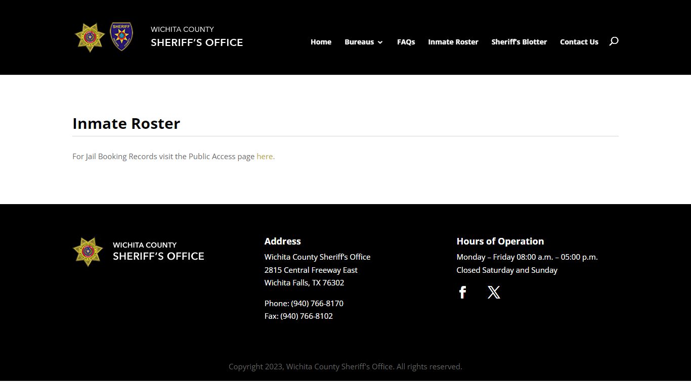 Inmate Roster | Wichita County Sheriff's Office